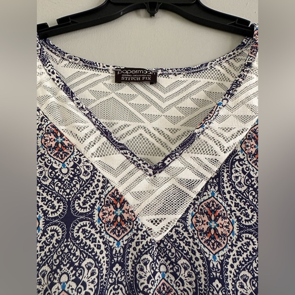 Paper moon pink blue lace back geometric tank top size medium petite - Picture 5 of 8